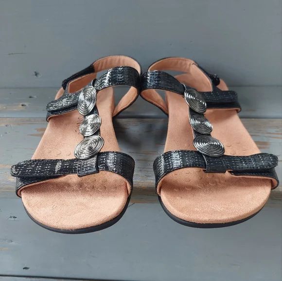 Vionic Farra II Medallions Women's Sandals Sz 8W Black Strappy Orthotic Comfort - Picture 2 of 9